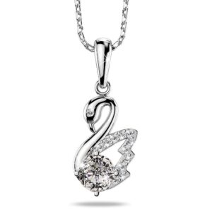Solid 925 Sterling Silver Sparkling Swan Pendant