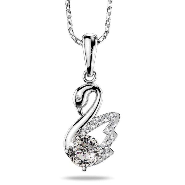 Solid 925 Sterling Silver Sparkling Swan Pendant