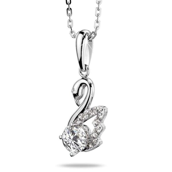 Solid 925 Sterling Silver Sparkling Swan Pendant - Image 2