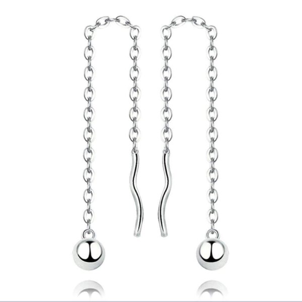 Solid 925 Sterling Silver 2 Pairs Threader Earrings Set - Image 2