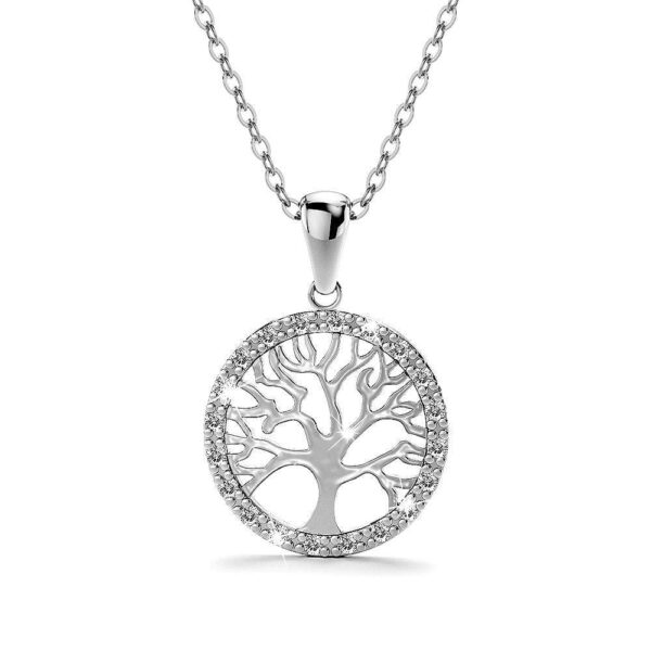 Tree In Circle of Life Pendant Necklace White Gold