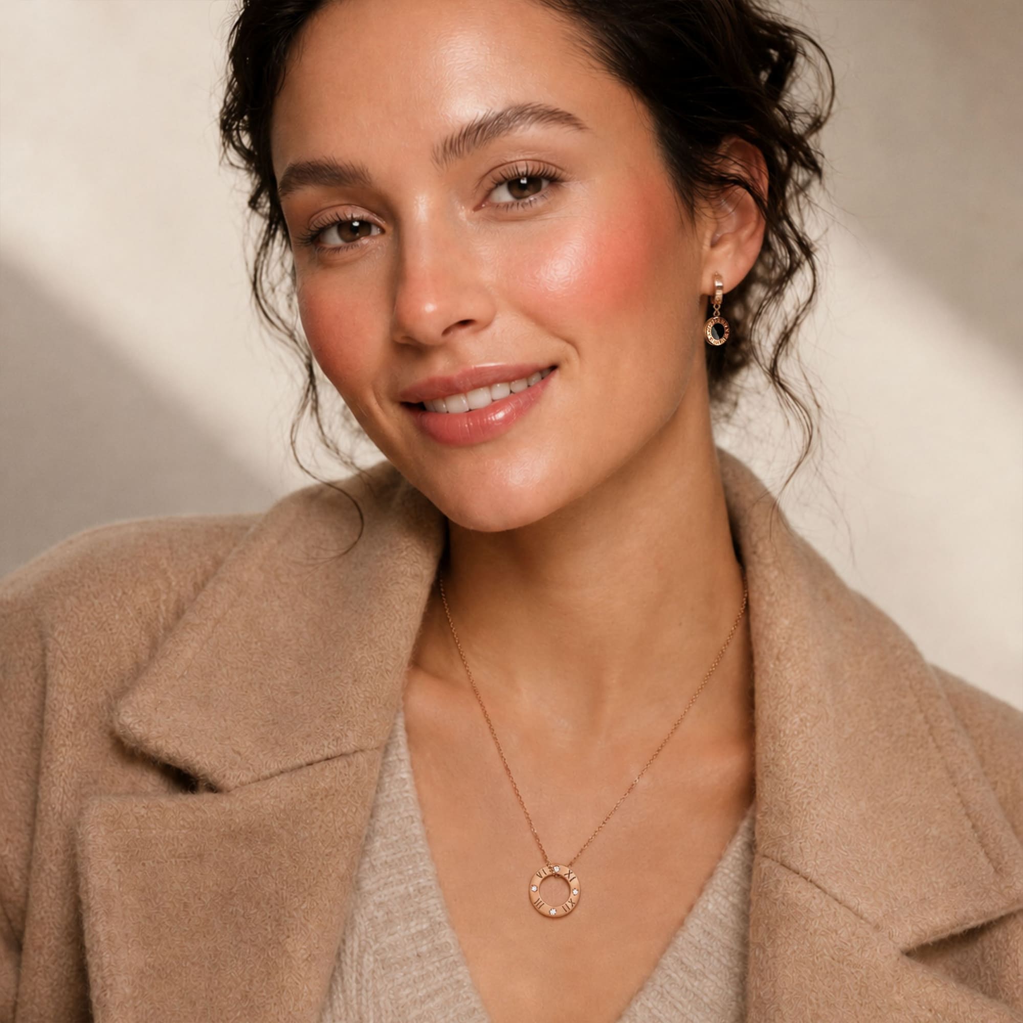 Bullion Gold Roman Numeral Drop Earrings in Rose Gold - Image 3