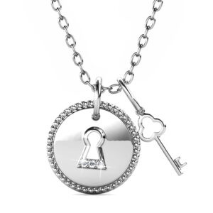 Krystal Couture White Gold Pad Lock with Heart Keys Double Pendant Necklace Embellished with SWAROVSKI® Crystals