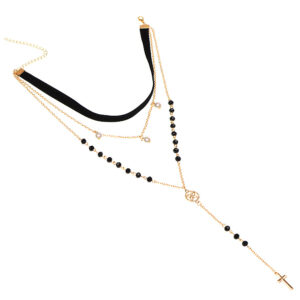 Multilayer 3 Piece Choker Doughnut Cross Layering Gold Necklace