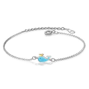 Ocean Inspired Cute Blue Whale Silver Bracelet