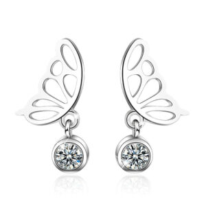 Butterfly Wings with Sparkling Zirconias Drop Earrings