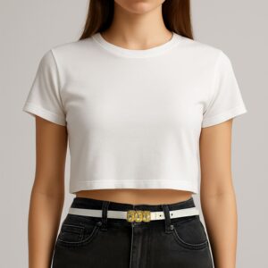 White Leather Belt With Crystals